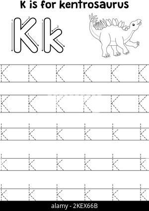 Kentrosaurus Dino Tracing lettre ABC coloriage K Illustration de Vecteur