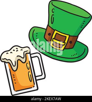 Chapeau Leprechaun et bière Clipart de St. Patrick Illustration de Vecteur