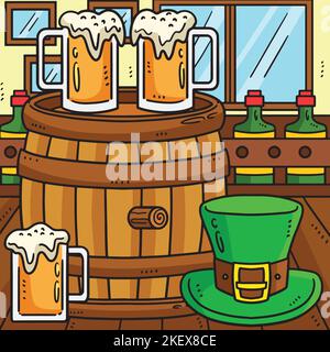 Saint Patrick Barrel de bière couleur Cartoon Illustration de Vecteur