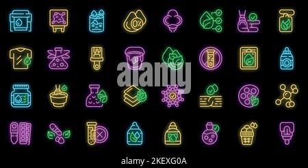 Les icônes de colorants naturels définissent le vecteur de contour. Lier des idées. Couleur néon Batik en spirale sur noir Illustration de Vecteur