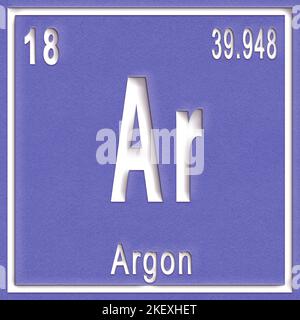 Élément chimique argon, signe avec numéro atomique et poids atomique, élément Tableau périodique Banque D'Images