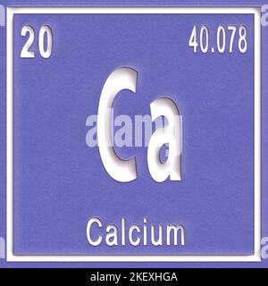 Élément chimique calcium, signe avec numéro atomique et poids atomique, élément Tableau périodique Banque D'Images