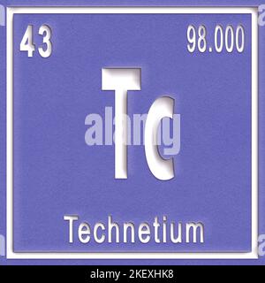 Élément chimique de technétium, signe avec numéro atomique et poids atomique, élément du tableau périodique Banque D'Images