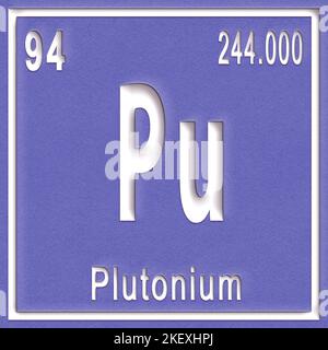 Élément chimique de plutonium, signe avec numéro atomique et poids atomique, élément du tableau périodique Banque D'Images