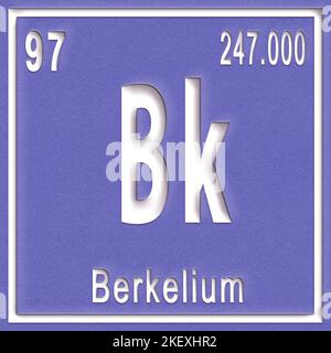 Elément chimique de Berkelium, signe avec numéro atomique et poids atomique, élément de tableau périodique Banque D'Images