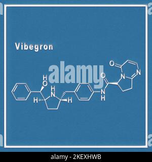 Vibegron, formule chimique structurelle sur fond blanc Banque D'Images