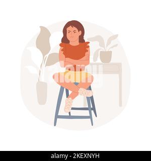 Expiration de l'illustration de vecteur de dessin animé isolé. Enfant assis sur une chaise seule avec les mains repliées, visage offensé, le temps de se tromper d'enfant, parents élevant des enfants, caricature de vecteur parental. Illustration de Vecteur