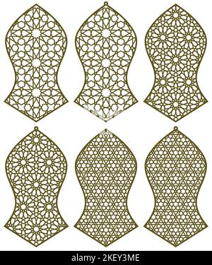 Un ensemble de six éléments de design.trois ornements géométriques de style arabe Illustration de Vecteur