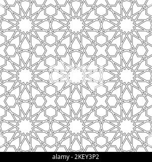 Décoration géométrique sans couture basée sur l'art islamique traditionnel. Noir et blanc. Lignes profilées Illustration de Vecteur