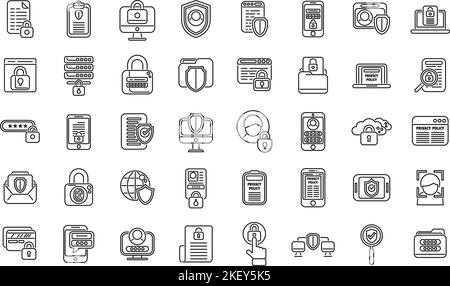 Les icônes de politique de confidentialité définissent un vecteur de contour. Norme de sécurité. rgpd Europe Illustration de Vecteur