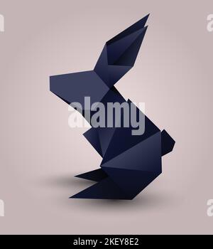 Carte avec lapin noir polygonal. Lièvre d'origami. Papier animal plié. Symbole du chinois du nouvel an. Elément vectoriel pour cartes de vœux, bannières Illustration de Vecteur