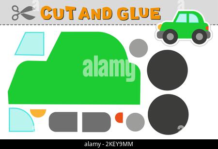 Couper et coller l'écran de voiture. Illustration vectorielle. Jeu de puzzle en papier pour l'activité et l'éducation des enfants. Niveau simple Illustration de Vecteur