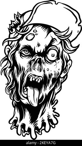 Scary Zombie Head Outline illustrations vectorielles Clipart pour votre logo de travail, t-shirt de marchandise, autocollants et dessins d'étiquettes, poster, cartes de vœux adv Illustration de Vecteur