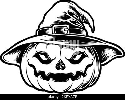 Silhouette Witch Pumpkin Head illustrations vectorielles Clipart pour votre logo de travail, t-shirt de marchandise, autocollants et dessins d'étiquettes, affiche, cartes de vœux Illustration de Vecteur