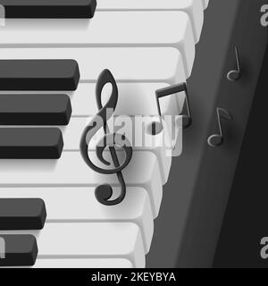 3d clavier de piano avec fente de volume et notes, couverture d'album noir et blanc Illustration de Vecteur