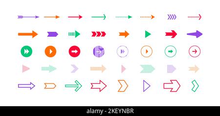 Icônes de flèches. Ensemble de flèches vectorielles colorées isolées sur fond blanc. Illustration vectorielle Illustration de Vecteur