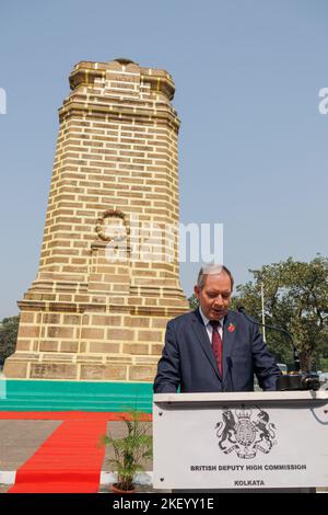 Kolkata, Bengale occidental, Inde. 14th novembre 2022. Connu à l'origine sous le nom de jour de l'armistice, le jour du souvenir commémore la signature de l'accord de paix qui a mis fin à la première Guerre mondiale à 11 heures le 11 novembre 1918. C'est le moment de se rappeler et d'honorer la mémoire de.ceux qui ont servi, servent actuellement, et ceux que nous avons perdus à la cause 'Lest nous oublions'. Le dimanche du souvenir est une journée spéciale réservée à se souvenir et à rendre hommage aux sacrifices de tous ceux qui ont consacré leur vie à la paix et à la liberté dans les deux guerres mondiales et les conflits qui ont suivi. Il a lieu chaque année, à 11 heures du matin le deuxième Banque D'Images