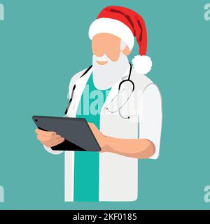 Médecin et infirmière heureux à Noël fête de célébration, physiologie, structure, profession médicale, morphologie, En bonne santé. Illustration vectorielle Illustration de Vecteur