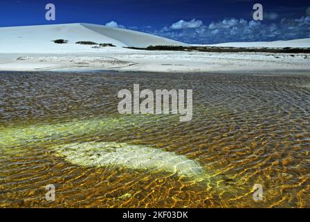 BRÉSIL. NORDESTE. ÉTAT DE MARANHAO. PARC NATIONAL DE LENCOIS MARANHENSES. UN ENDROIT UNIQUE DANS LE MONDE: DES DUNES DE SABLE BLANC IMMACULÉES QUI AGACEMENT POUR TENS DE KI Banque D'Images