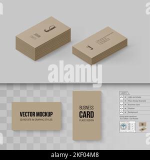 Modèle de cartes de visite marron. Modèle de marquage avec 3D options de rotation sur fond gris et transparent Illustration de Vecteur