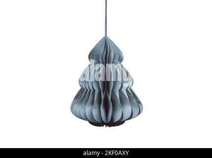 Jouet de Noël en papier en forme d'arbre de Noël isolé sur fond gris. Banque D'Images