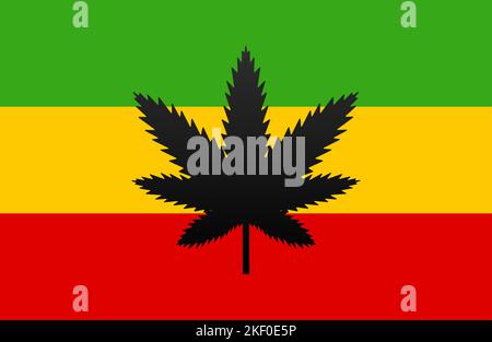 Feuille de cannabis sur le drapeau rasta. Illustration du stock vectoriel. Illustration de Vecteur