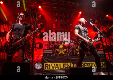 Frei.Wild, groupe de rock allemand de Brixen, Tyrol du Sud, Italie, avec la chanteuse Philipp Burger (R), concert à Eventwerkstatt, Wetzlar, Allemagne. 5th avril 2019 Banque D'Images