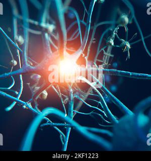 Vue microscopique des synapses. Connexions cérébrales. Neurones et synapses. Communication et stimulation cérébrale. Circuit de réseau neuronal, dégénératif Banque D'Images