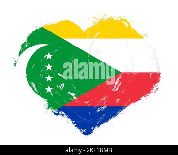 Drapeau Comores en forme de coeur de pinceau d'AVC sur fond blanc Banque D'Images