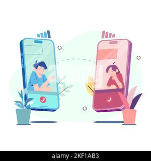 Couples dans une relation de longue distance. Relation longue distance. Fait un appel vidéo de 2 personnes. Illustration vectorielle Illustration de Vecteur