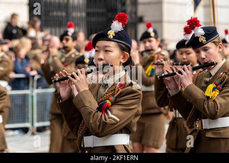 La bande du Royal Regiment of Fusiliers au Lord Mayor's Show Parade, dans la ville de Londres, au Royaume-Uni. Force de cadets combinée Banque D'Images