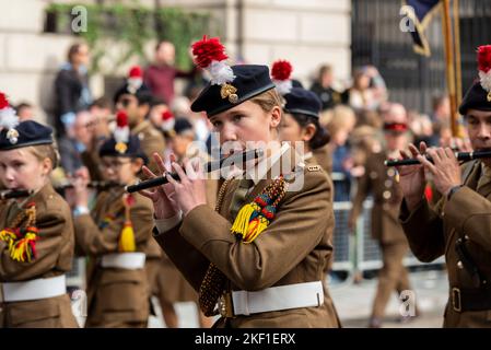 La bande du Royal Regiment of Fusiliers au Lord Mayor's Show Parade, dans la ville de Londres, au Royaume-Uni. Force de cadets combinée Banque D'Images