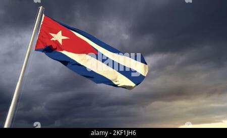 Joli drapeau de Cuba sur des nuages sombres massifs bg - illustration abstraite de 3D Banque D'Images