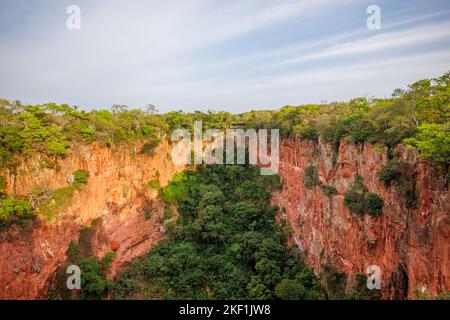 Buraco das Araras Réserve naturelle privée, un grand gouffre naturel, Jardim, Pantanal du sud, Mato Grosso do Sul, Brésil, à la lumière du matin Banque D'Images