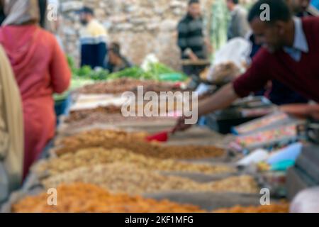 contexte abstrait défoqué d'un marché hebdomadaire berbère à amizmiz marrakech Banque D'Images