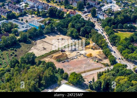 Regenrückhaltebecken und Baustelle am alten Sportplatz an der Pferdebachstraße, Annen, Witten, Ruhrgebiet, Nordrhein-Westfalen, Allemagne, Banque D'Images