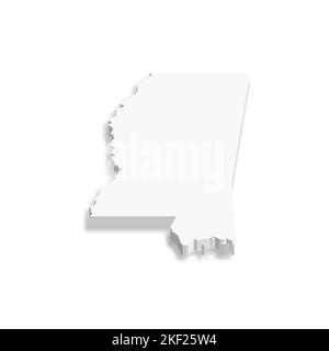 Mississippi, État des États-Unis - carte vectorielle blanche 3D de la région du pays. Illustration de Vecteur