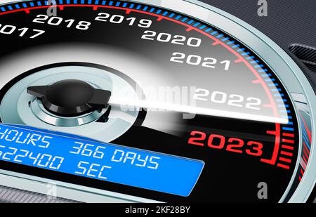 Compteur de vitesse 2023 concept du nouvel an, rendu 3D Banque D'Images