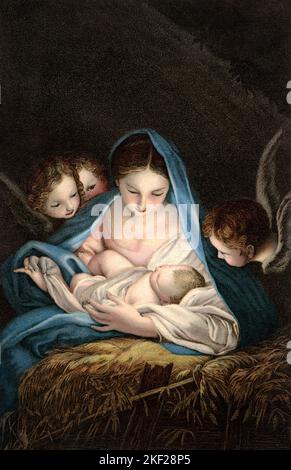 1950S LA NUIT SAINTE PAR CARLO MARATTI MARIE ENVELOPPANT BÉBÉ JÉSUS REPOSANT SUR LA PAILLE MANGEUR AVEC 3 ANGES REGARDANT PLUS ELLES - KA9416 HAR001 HARS MÈRES MAGIE VIEUX TEMPS NOSTALGIE VIEILLE MODE 1 JEUNES EMBALLAGE JEUNE ADULTE PAIX SÉCURITÉ BÉBÉ MYSTÈRE FORTE NATIVITÉ ABSTRAITE JOIE RELIGION CÉLÉBRATION FEMELLES JÉSUS COPIE ESPACE DAMES PERSONNES INSPIRATION HOMMES BIENVEILLANTS SPIRITUALITÉ CHRÉTIENNE MARIE CHRIST ANGES AU REPOS BONHEUR DÉCOUVERTE PROTECTION RELIGIEUSE JOYEUX CHRISTIANISME MANGER DÉCEMBRE LES SAINTS CONCEPTUELS DÉCEMBRE 25 DÉRIVÉ CARTE POSTALE FILS DE DIEU BÉBÉ GARÇON FIDÈLE ATTACHEMENT PERSONNEL AFFECTION Banque D'Images