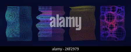 Grille au néon rétrofuturiste avec effet de grésilpe et déformation. Formes de 80s-90s Illustration de Vecteur