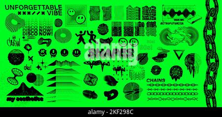 Éléments acides fous. Ensemble de voyage psychédélique. 3D graphique Illustration de Vecteur