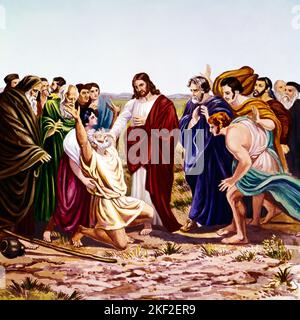 1960S L'ART D'UN MIRACLE JÉSUS CURATIF L'HOMME AVEUGLE DE BETHSAÏDA 33AD L'ILLUSTRATION PAR THOLEY APRÈS RICHTER - KR9411 SPL001 HARS MIRACLE FILS DE DIEU L'ART MIRACLES FOI MESSIE LE TALENT SPIRITUEL LA CROYANCE INSPIRANT JÉSUS CHRIST VIEUX MODÉ Banque D'Images