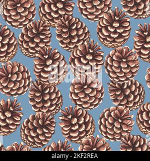 Motif sans couture avec cônes de pin. Aquarelle illustration réaliste pour le design, la décoration, le tissu. Banque D'Images