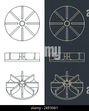 Illustration vectorielle stylisée de modèles de turbine de pompe à eau Illustration de Vecteur