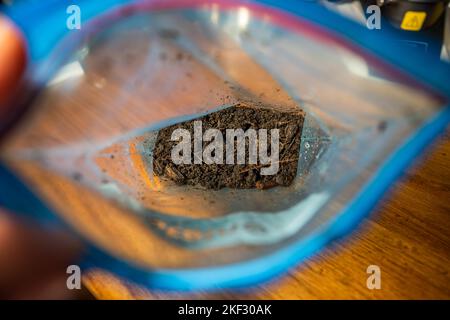 réalisation d'un test de sol dans un laboratoire à domicile. sol sur une table. saleté brune dans un champ. tas de terre et compost Banque D'Images