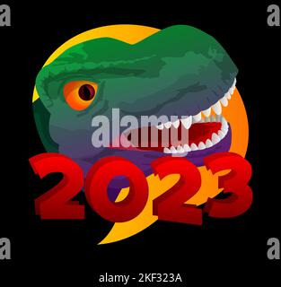 Dinosaure avec bulle de parole en disant le numéro 2023. Illustration de Vecteur