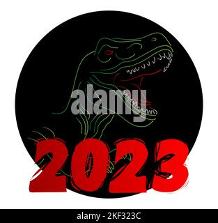 Dinosaure avec bulle de parole en disant le numéro 2023. Illustration de Vecteur