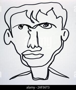 Contour de dessin d'art abstrait copic marqueur homme visage , académie d'art Banque D'Images