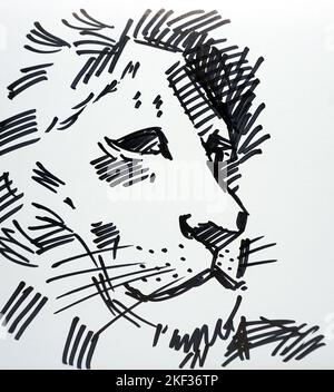 Contour graphique abstrait copic marqueur lion Banque D'Images