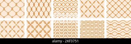 Motifs de corde nautique. Ornements sans couture en cordon marin, nœuds en corde de marin et ensemble de fond vectoriel en filet Illustration de Vecteur